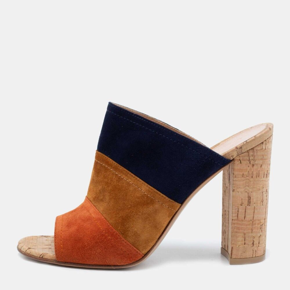 Vince Camuto Vella Color Block Suede Slide Mule Cork Heel Slip On Size 9